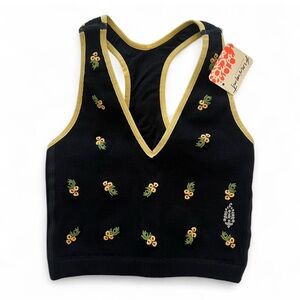 Black Floral Embroidered Crop Top